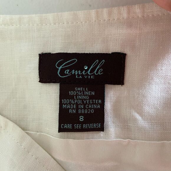 Camille le‎ Vie Linen Black And White A Line Embroidered Skirt Womens Size 8 - Picture 2 of 13